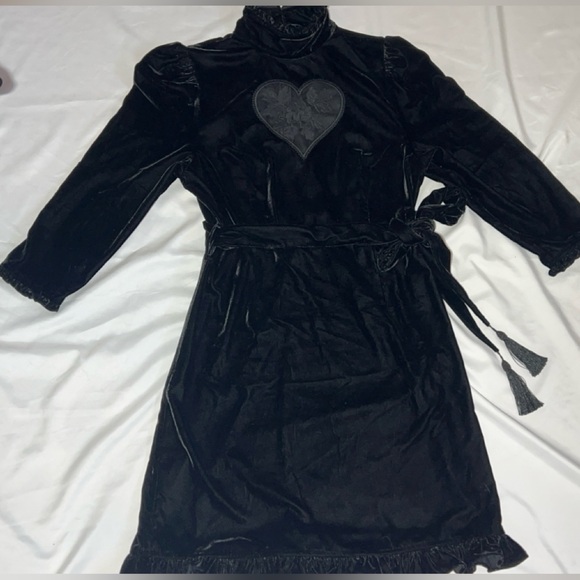 New KristinIt Black Velvet Sirsna Embroidered Heart Mini Dress Women’s Large - Picture 8 of 13